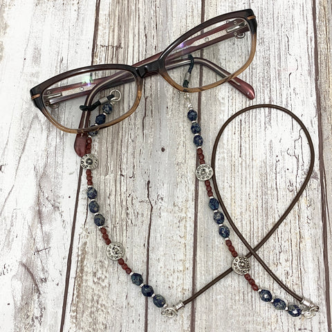 Western Denim Beaded & Leather Eye Glass Cord Leash Necklace