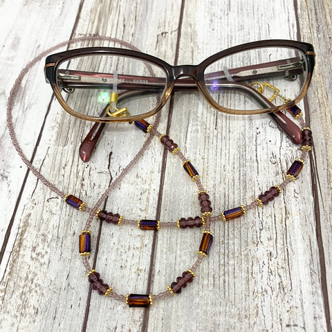 Royal Purple & Gold Beaded Eye Glass Cord Leash Necklace