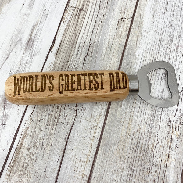 Worlds Greatest Dad Rockstar Style -  Wooden Handle Beer Bottle Opener