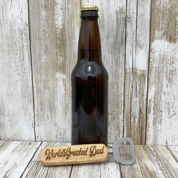 Worlds Greatest Dad Sport Style -  Wooden Handle Beer Bottle Opener