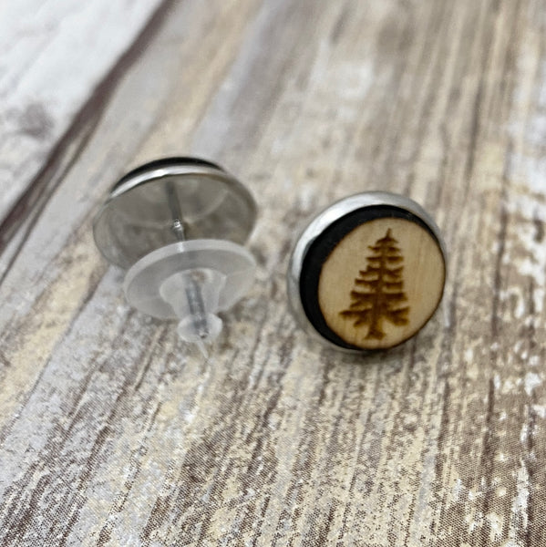 Forest Post Earrings - Baltic Birch Wood on Stainless Steel