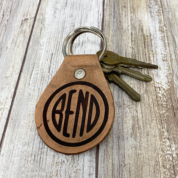 Bend Oregon Logo Leather Key Chain Fob - Laser Engraved Leather
