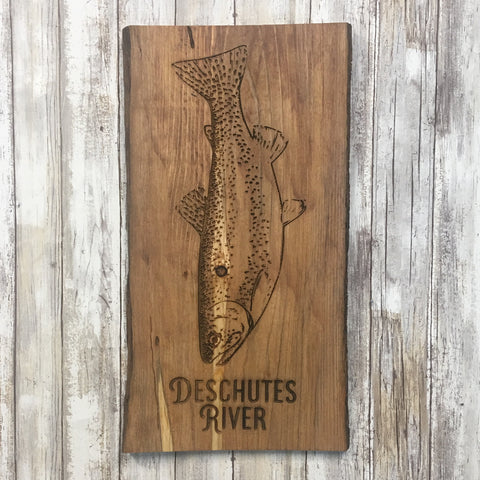 Deschutes River Trout Wood Sign - Cabin Decor - Laser Engraved Reclaimed Pine Tree Wood