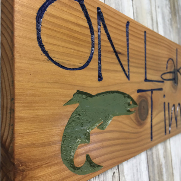 On Lake Time Rustic Wood Sign - Cabin Decor - Carved Engraved Cedar Wood