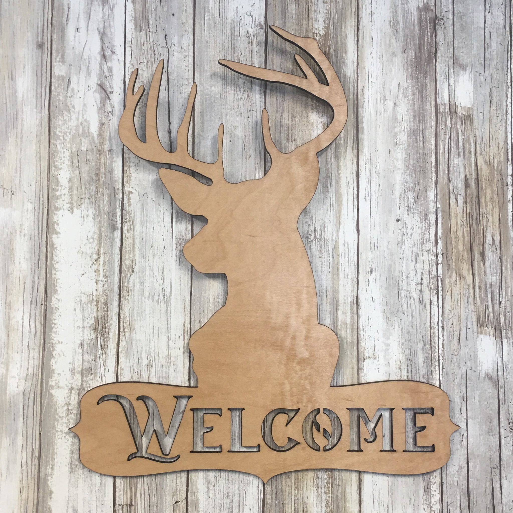 Laser Cut Buck Deer Welcome  Wood Sign - Cabin Decor - laser cut Pine Wood