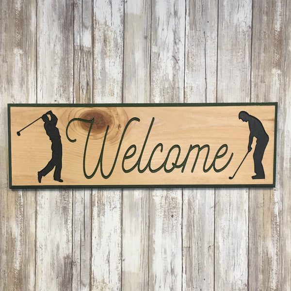 Golf Welcome  Sign - Carved Pine Wood