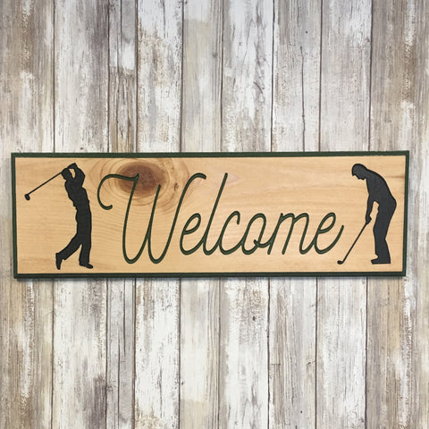 Golf Welcome  Sign - Carved Pine Wood