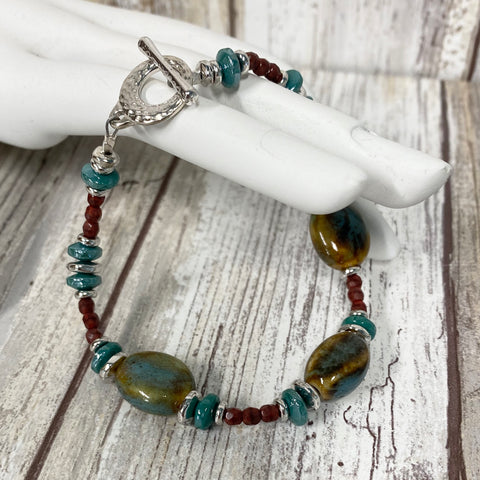 Canyon River Bracelet - Pewter Ceramic and Czech Glass