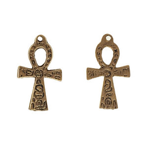 Large Ornate Ankh Charms - Qty of 5 Charms - 22kt Gold Plated Lead Free Pewter - American Made