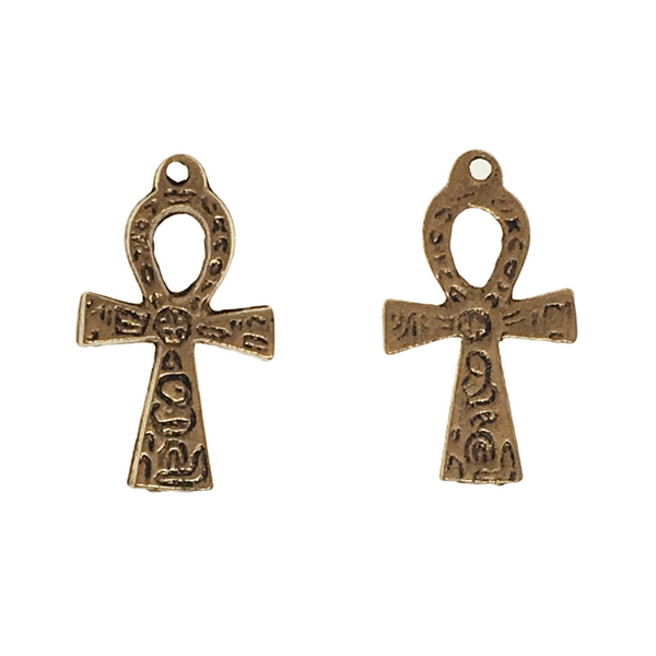 Large Ornate Ankh Charms - Qty of 5 Charms - 22kt Gold Plated Lead Free Pewter - American Made
