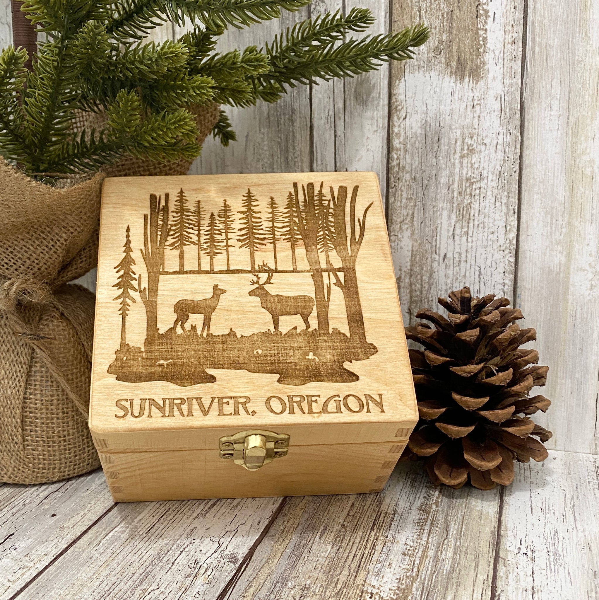 Sunriver Oregon Deer Love Box - Laser Engraved Wood