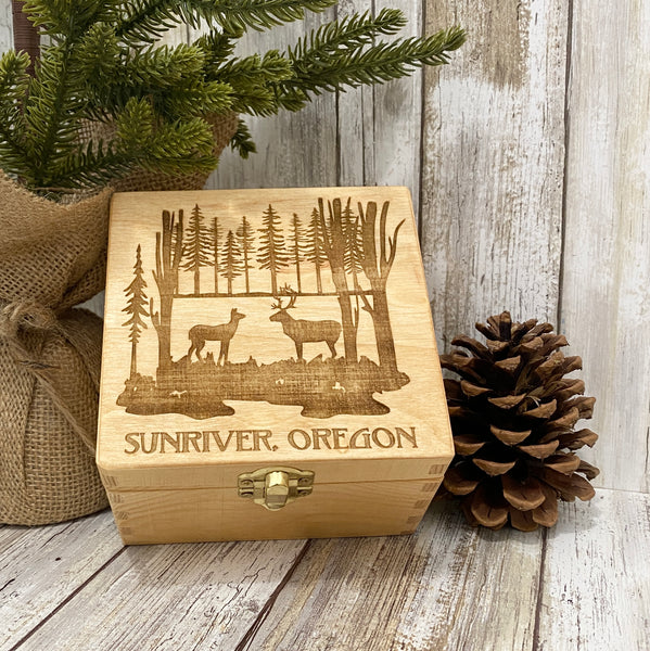 Sunriver Oregon Deer Love Box - Laser Engraved Wood