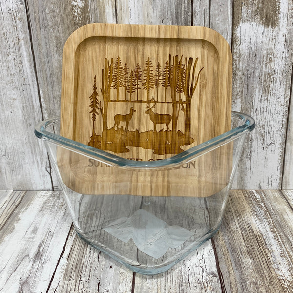 Sunriver Oregon Deer Love - Laser Engraved Bamboo Lid Glass Food or Knick Knack Container