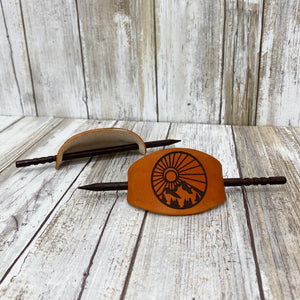 Copy of Mountain Sun Rays Leather Hair Stick Barrette - Bright Tan Brown Leather