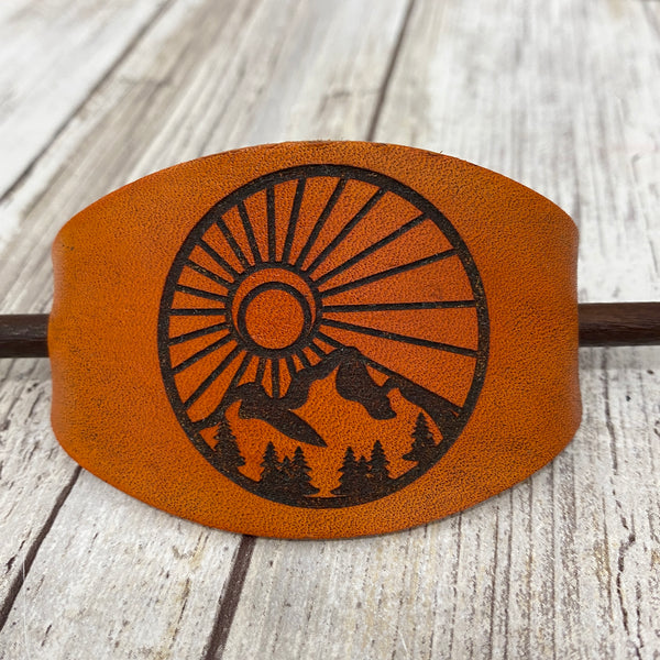 Copy of Mountain Sun Rays Leather Hair Stick Barrette - Bright Tan Brown Leather