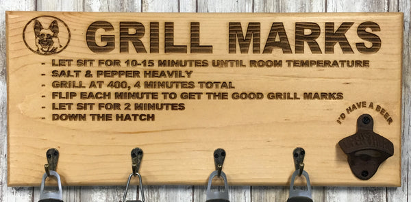 Letterkenny Grill Marks Barbecue Tool Holder with Beer Opener - Laser Engraved Pine Wood