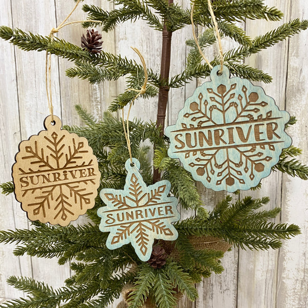 Sunriver Oregon Snowflake - Christmas Tree Ornaments - Your choice of design & color