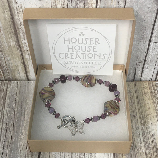 Purple Butterfly -  Lampwork Glass & Swarovski Charm Bracelet