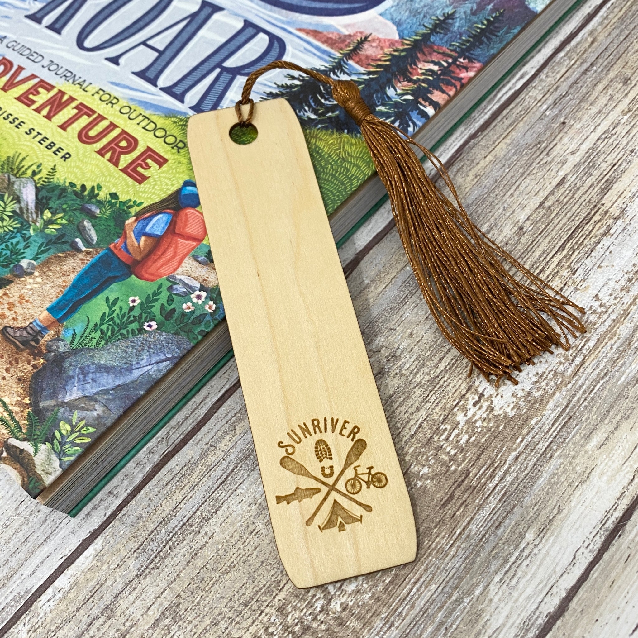 Sunriver Oregon Outdoor Adventure Logo Bookmark - Laser Engraved Birch Wood