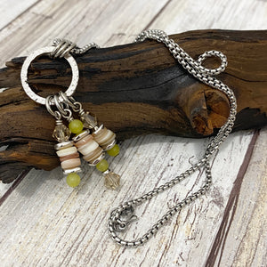 Sea Grass - Green & Cream - Shell Stone & Swarovski Pendant Necklace