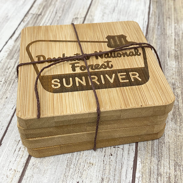 Deschutes National Forest Sunriver Coasters 4 pack- Laser Engraved Bamboo