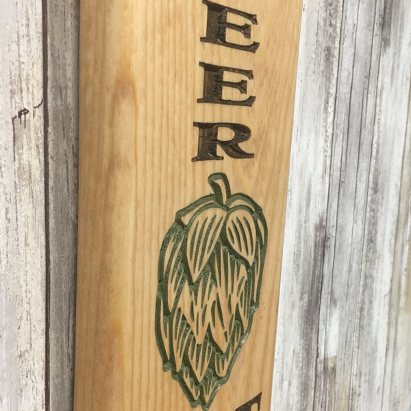 Beer Fest Hops Bottle Opener - Beer Cap Catcher Wall Mounted - Carved Pine Wood