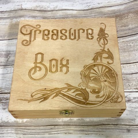 Treasure Box - For Jewelry or Keepsakes - Laser Engraved Wood Box Customize Personalize