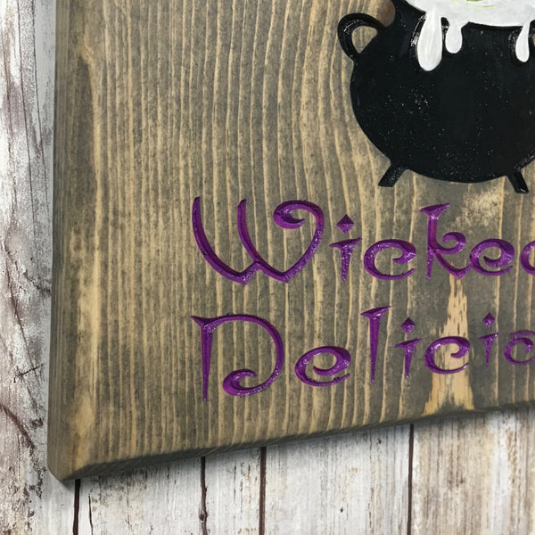Witch's Kitchen Cauldron Sign - Carved Pine Wood