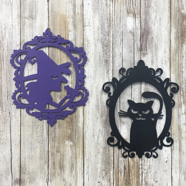 Witch and Black Cat Halloween Silhouette Cut Outs