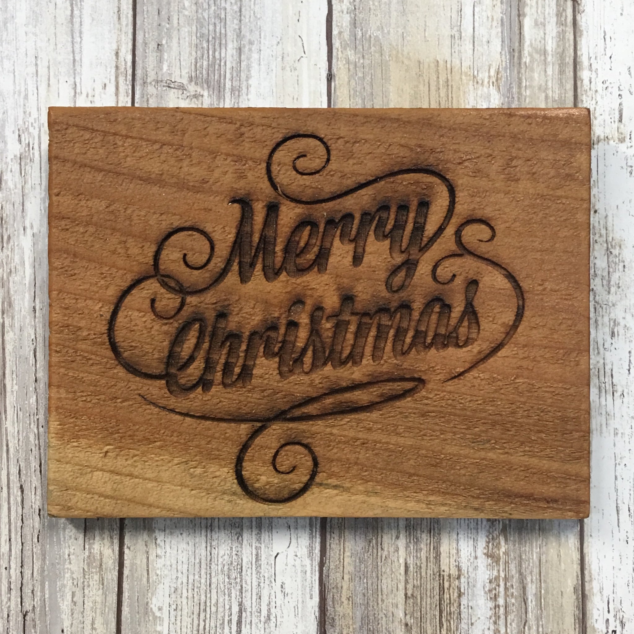 Small Rustic Merry Christmas Sign - Laser Engraved Cedar Wood