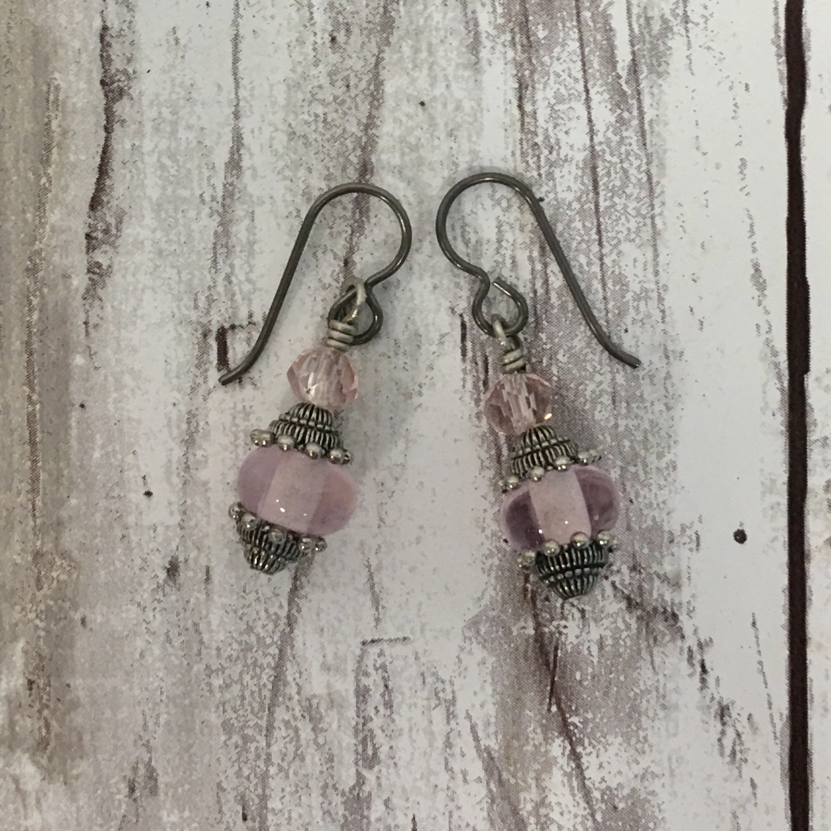 Ornate Victorian Style Pink Lampwork Glass Earrings