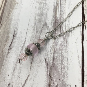 Ornate Victorian Style Pink Lampwork Glass Pendant Necklace