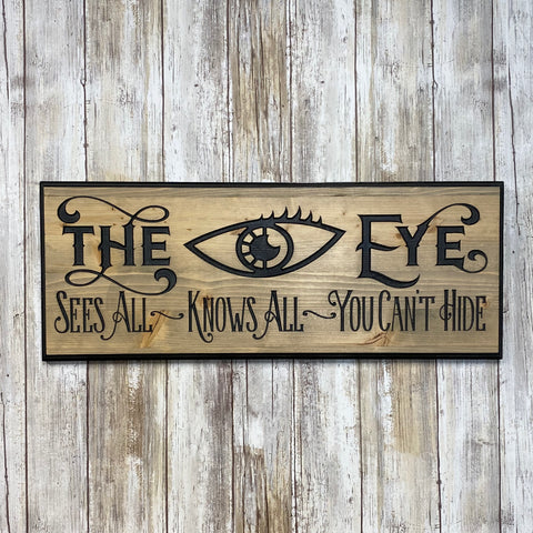 All Seeing Eye Sign - Gypsy Fortune Telling - Carved Pine Wood