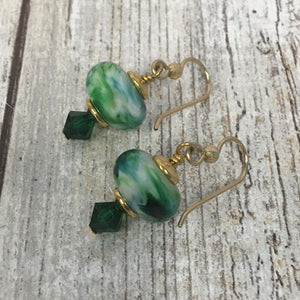 Shamrock Green Lampwork Glass & Gold Earrings