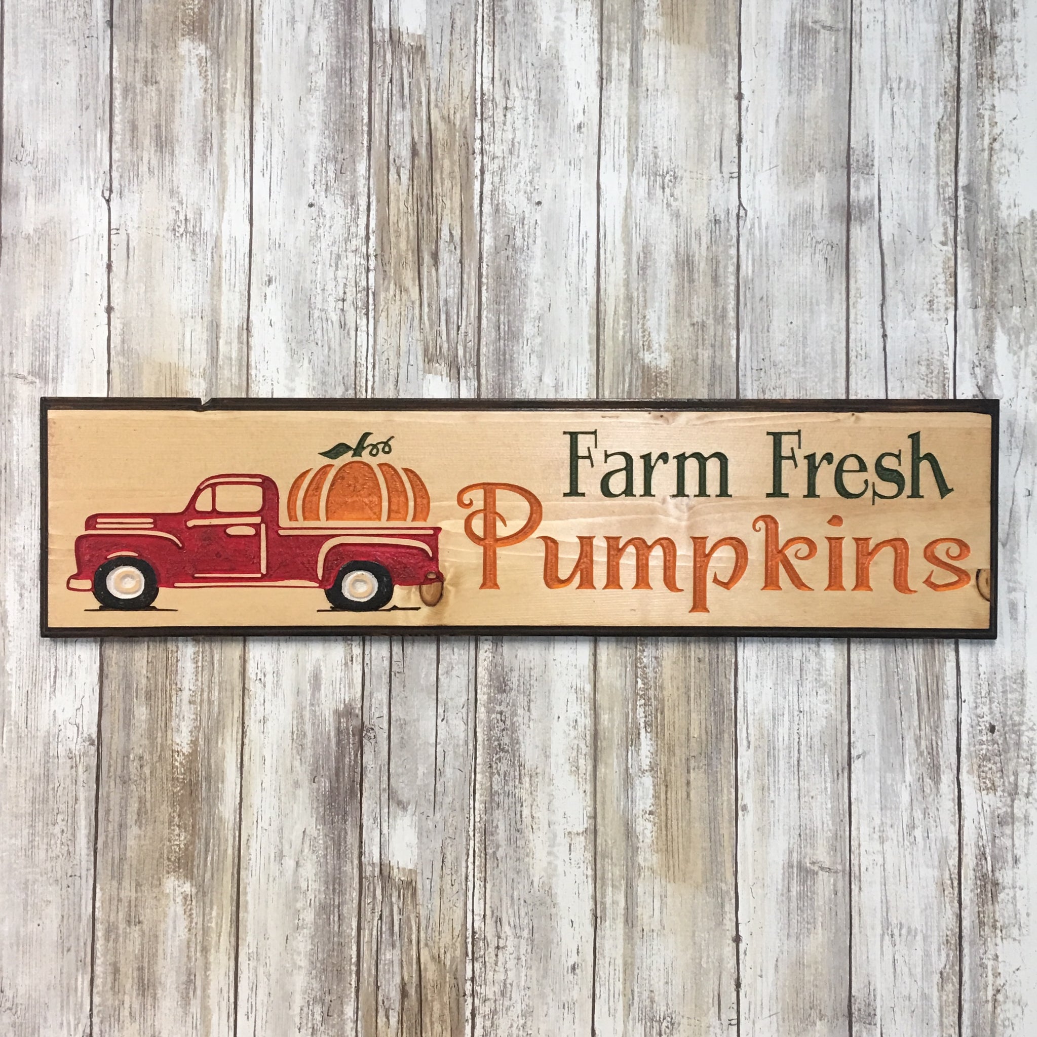 Farm Fresh Pumpkins - Autumn Halloween Sign - Carved Pine Wood