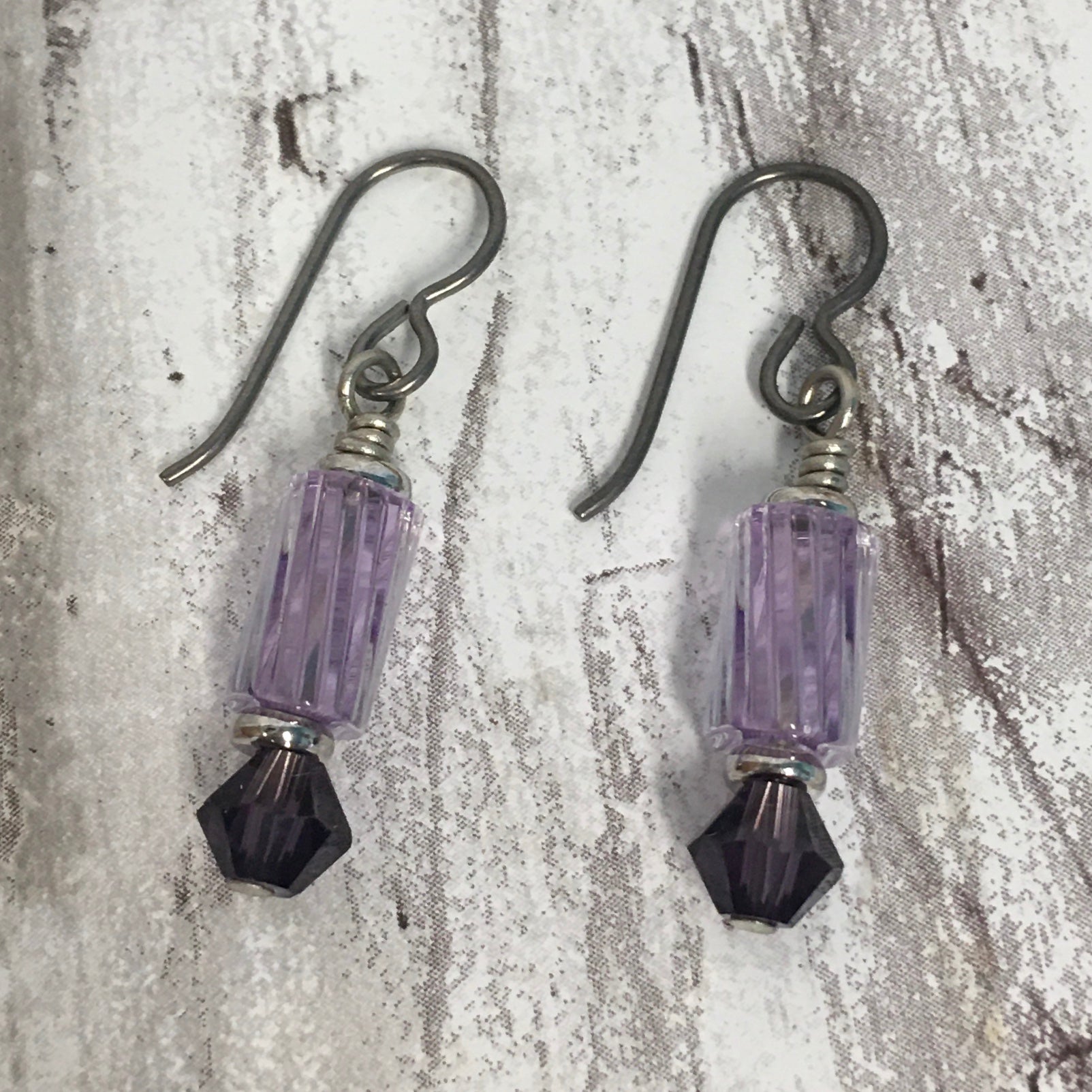 Lavender Furnace Glass with Swarovski Crystal Earrings