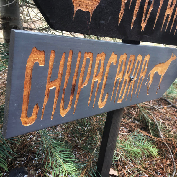 Cryptozoology Directional Signs - Carved Cedar Wood Signs