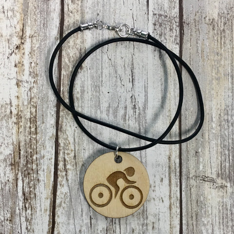 Cyclist Bicycle Pendant Necklace - Baltic Birch Wood