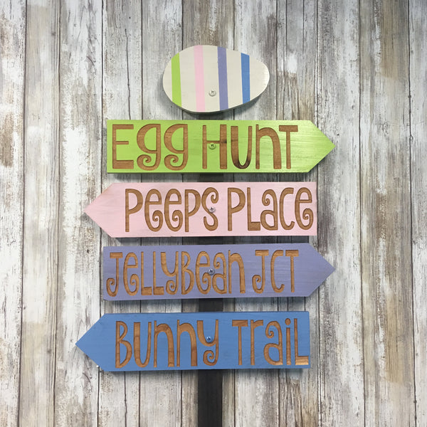 Easter Lawn Ornament Directional Sign Decoration - Carved Cedar Wood