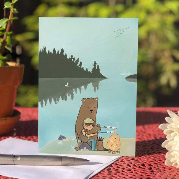 Bear & Bonfire - Blank Greeting Card - Created by Megan Marie Myers #16