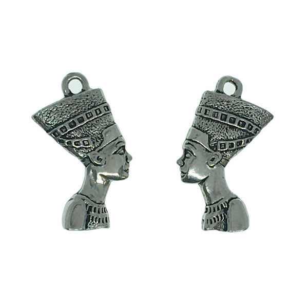 Nefertiti Charms - Qty of 5 Charms - Lead Free Plated Pewter Silver - American Made