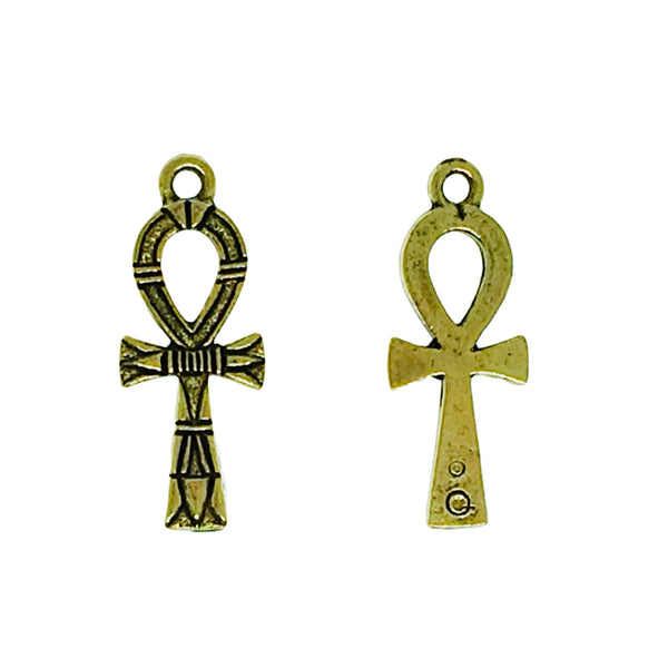 Ornate Ankh Charms - Qty of 5 Charms - 22kt Gold Plated Lead Free Pewter - American Made