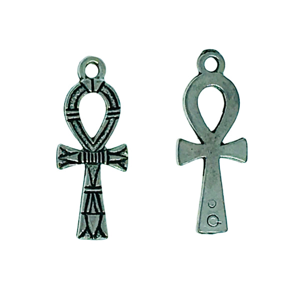 Ornate Ankh Charms - Qty of 5 Charms - Lead Free Pewter Silver - American Made