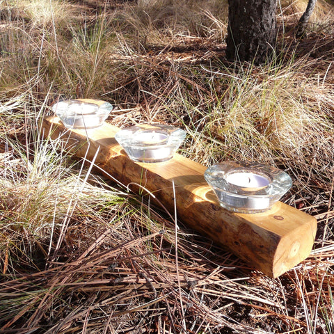 Fallen Rustic Log Glass Tea Light Candle Holder