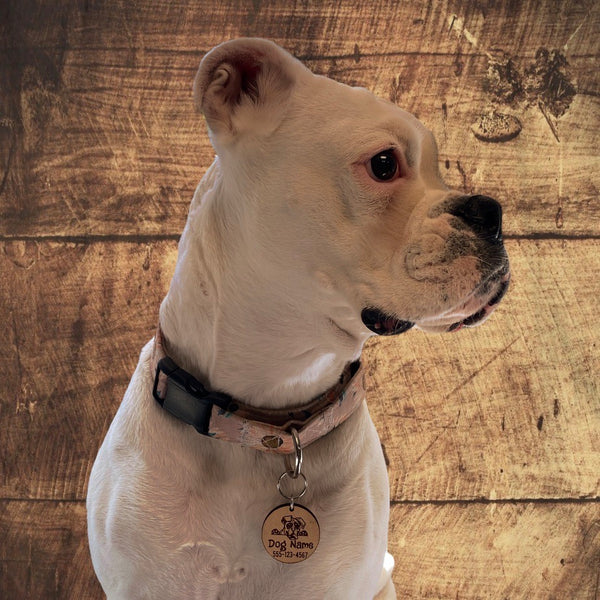 Bone Heart Paw Dog Name Tag - Laser Engraved Wood