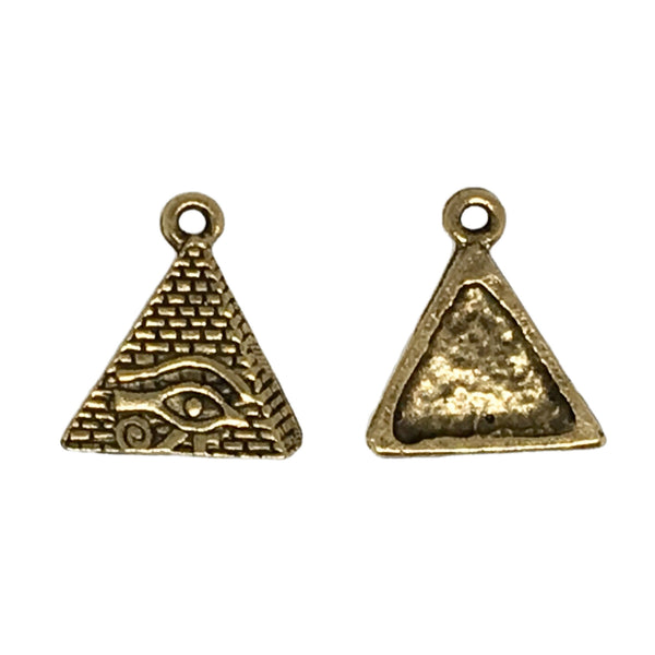 Eye of Horus Pyramid Charms - Qty of 5 Charms - 22kt Gold Plated Lead Free Pewter - American Made