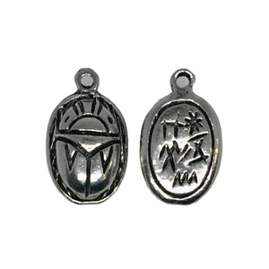 Egyptian Scarab Charms - Qty 5 - Lead Free Pewter Silver - American Made