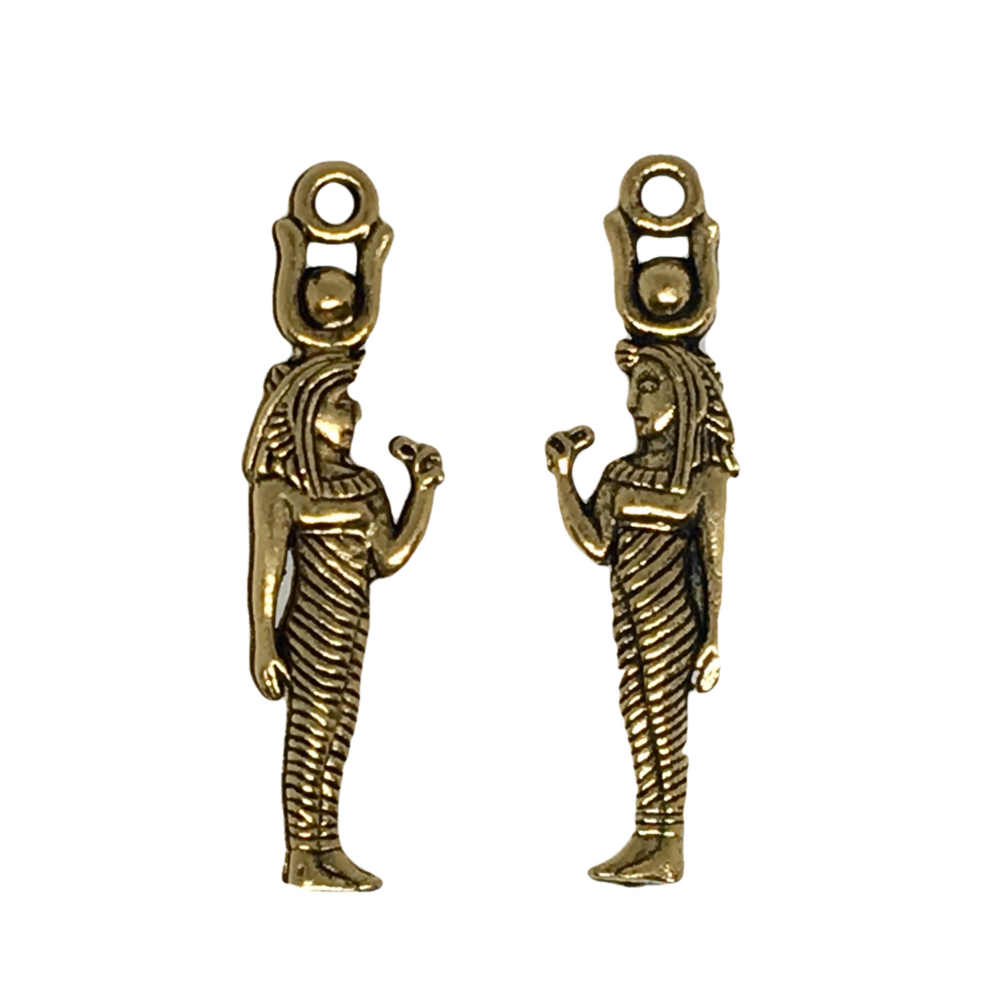 Standing Egyptian Goddess Charms - Qty of 5 - 24kt Gold Plated Lead Free Plated Pewter - American Made