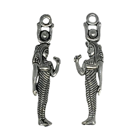 Standing Egyptian Goddess Charms - Qty of 5 - Lead Free Plated Pewter Silver - American Made