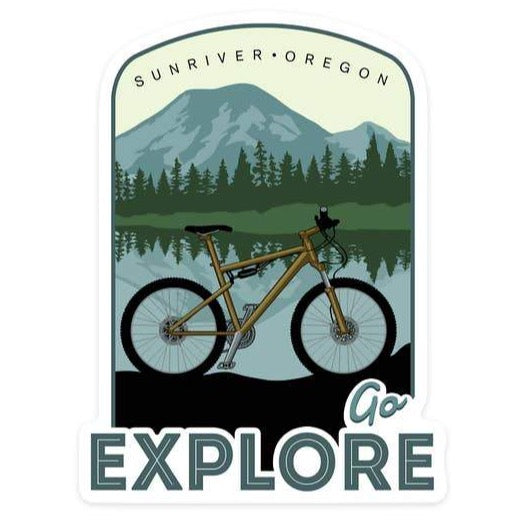 Go Explore Sunriver Oregon Bicycle Vinyl Sticker - by Lantern Press